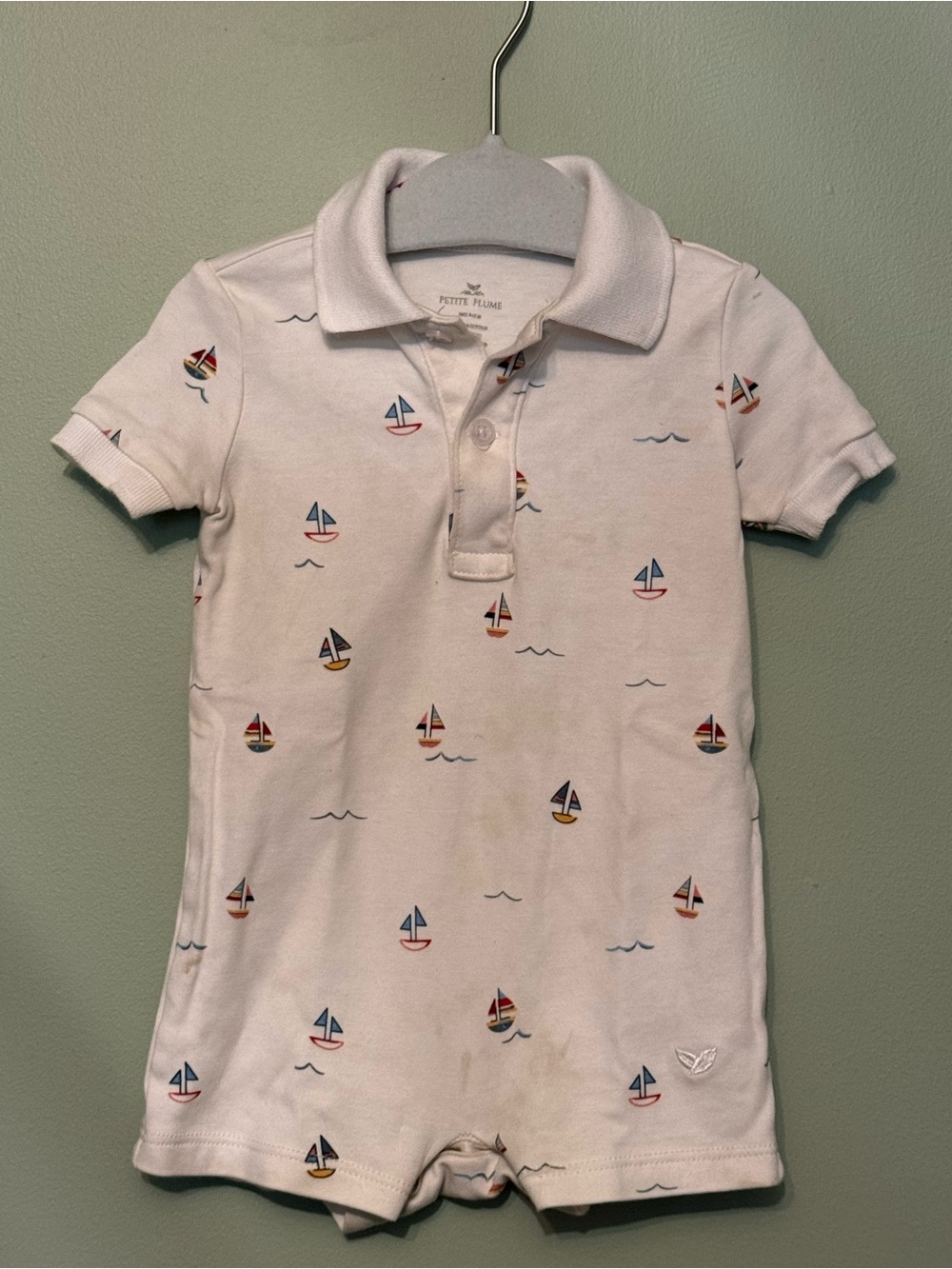 Petite Plume Sailboat Polo Romper Size 6-12M